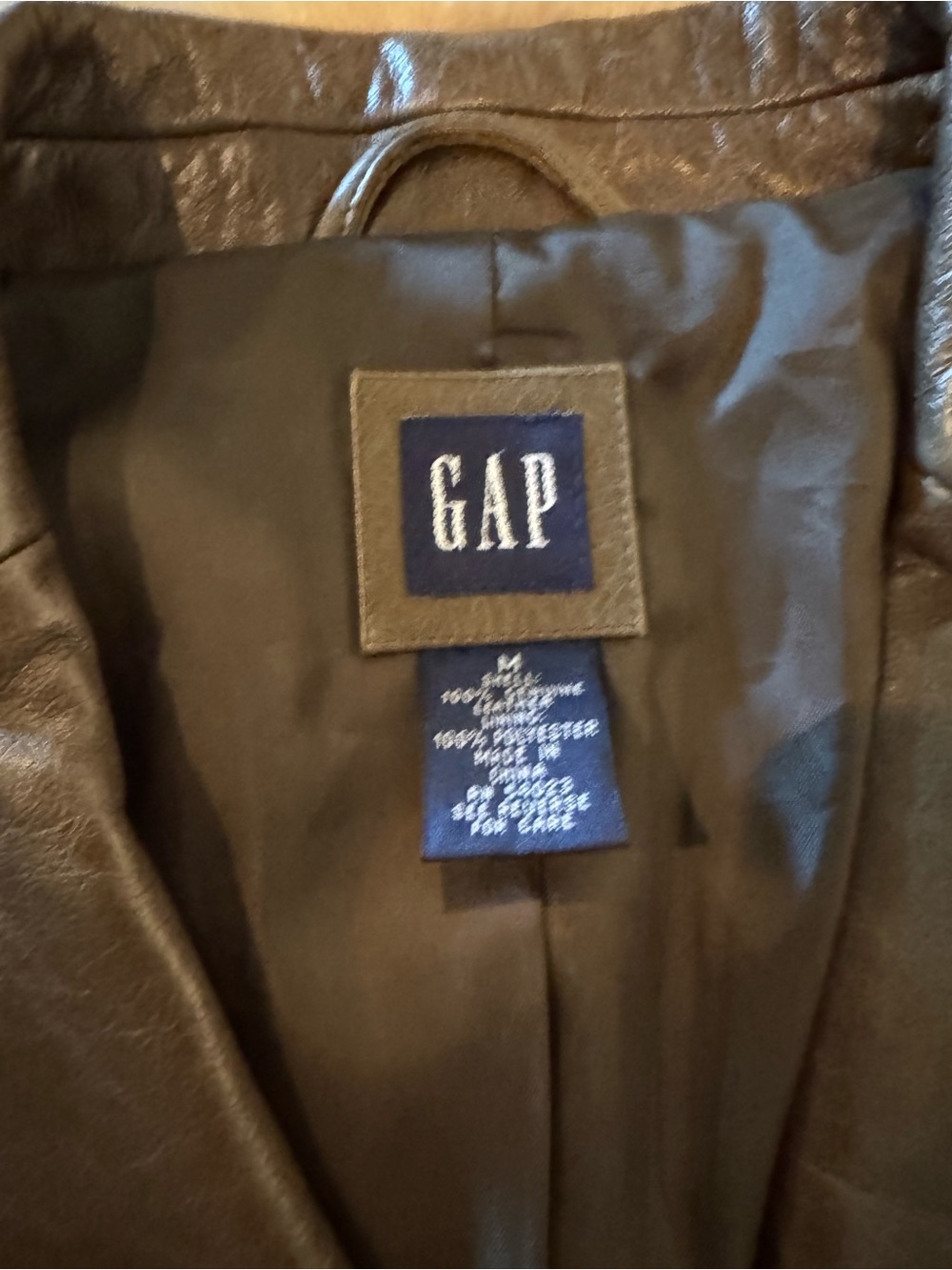 GAP Women's Dark Olive Green Leather 2-Button Blazer - Picture 3 of 11
